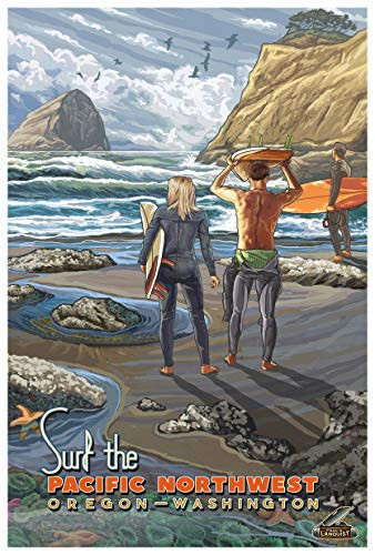 Surf Pacific Northwest -Oregon  and  Washington- Giclee Art Print Poster from Original Travel Artwork by Artist Paul A. Lanquist 12" x 18"