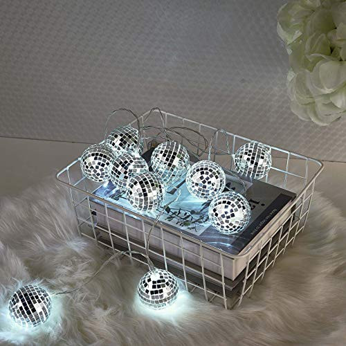 Efavormart 6FT - 10 Cool White Battery Operated Disco Mirror Ball LED String Lights for Wedding Bridal Decor, Party Cake Table, Garden Party