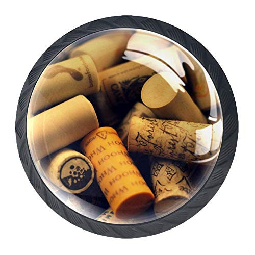 Wine Corks Pack of 4 Drawer Knob Pull Handle Cabinet Knobs Crystal Glass Cupboard Knobs with Screws