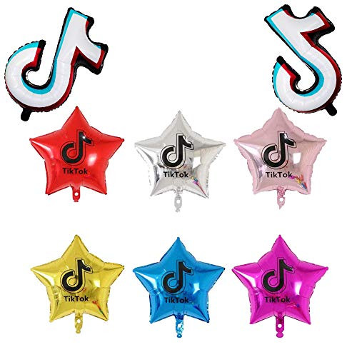 BTM 8 pcs TIK Tok Balloons Star Balloons TIK Tok Musical Note Foil Balloons Theme Party Balloons Birthday Party Decoration Supplies for TIK Tok Fans Musical Gathering