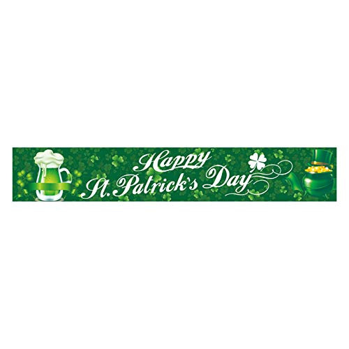 Happy St Patricks Day Banner, Shamrock Lucky Clover St Patricks Day Porch Banner for Home Yard Outdoor Garden Party -4- Happy St. Patrick's Day