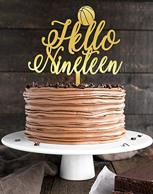 Personalized Hello Nineteen With Soccer Happy Birthday Cake Topper - Unique 19Th Gold Acrylic Cake Topper For Birthday Party Supplies Decoration