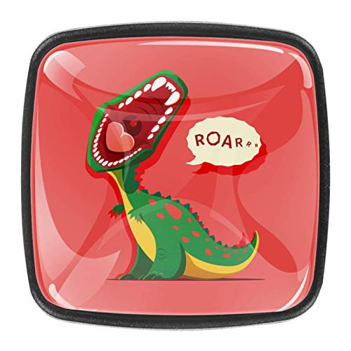 Kitchen Cabinet Knobs - Dinosaur Red Pattern - Knobs for Dresser Drawers for Cupboard,Wardrobe,Bathroom or Office - Pack of 4