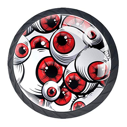 Kitchen Cabinet Knobs - Halloween Red Eyeball - Knobs for Dresser Drawers for Cupboard,Wardrobe,Bathroom or Office - Pack of 4