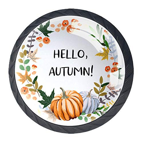 Kitchen Cabinet Knobs - Hello Autumn Pumpkin - Knobs for Dresser Drawers for Cupboard,Wardrobe,Bathroom or Office - Pack of 4