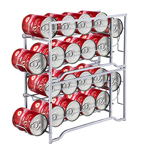 Simple Trending 2-Pack Soda Can Beverage Dispenser Rack, Stackable Can Storage Organizer for pantry or Refrigerator- Dispenser 12 Standard Size 12oz Soda Cans or Canned food, Silver