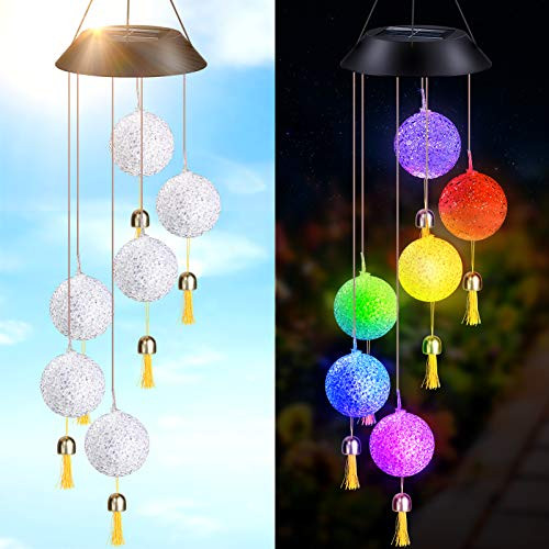 Allnice Solar Wind Chimes Crystal Ball Wind Chime Color Changing LED Mobile Wind Chime Outdoor Hanging Patio Lights Decorative Romantic Wind Bell Light for Yard Garden Home