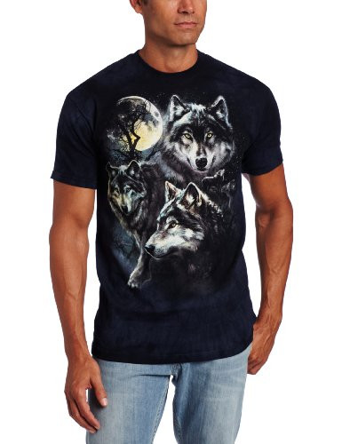 The Mountain Moon Wolves Collage Adult T-Shirt, Blue, Medium