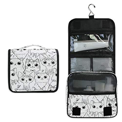 Hanging Travel Toiletry Bag - Coloring Cartoon Cat Cosmetic Makeup Bag Pouch Organizer for Women and Girls Waterproof