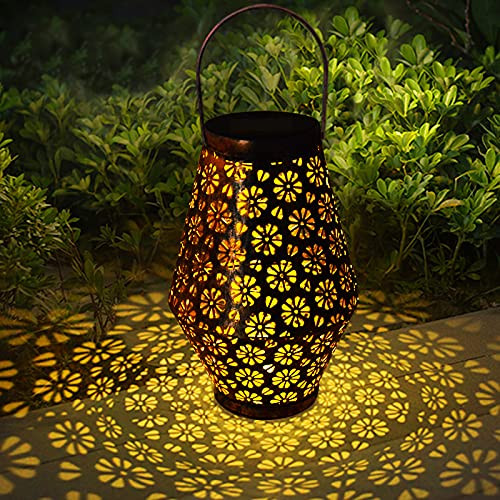 HANGRUI Solar Lanterns Outdoor, Hanging Solar Lights Waterproof Backyard Garden Decor Retro Metal LED Table Solar Lantern Light with Handle for Patio Yard, Pathway, Fence, Walkway, Decorative Lamp