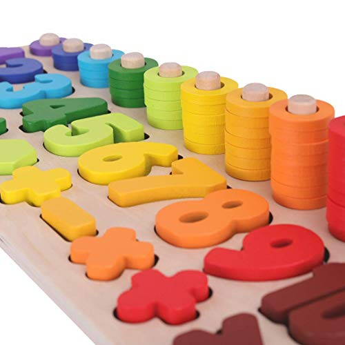 Extasticks Wooden Montessori Number Puzzle for Toddlers _ Educational Learning and Sorting Toy for 3, 4 or 5 Years Old Boys  and  Girls _ Preschool  and  Homeschool Shape Blocks for Math  and  Counting