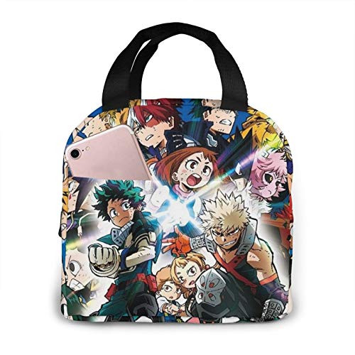 Deku Todoroki Love My Hero Academia Poster Portable Insulated Lunch Bags MHA Season 3 Merchandise Cartoon Handbag Tote Bags Pouch for Picnic Travel Fans Art Gifts for Woman Man