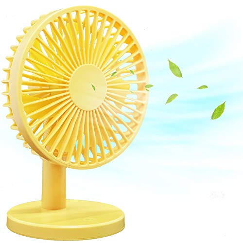 Portable Table Fan, USB Desk Fan, 3 Speeds, Adjustable Angle, USB Powered Mini Fan, Ultra Quiet Powerful Personal Fan for Home Office Bedroom Indoor Outdoor Desktop,Yellow