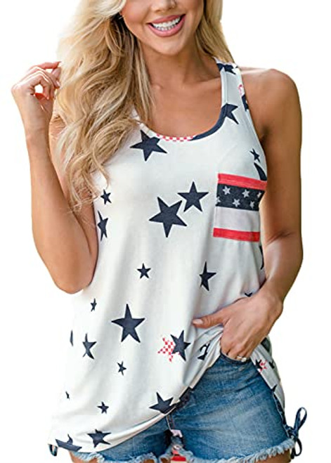For G and PL Women July 4th American Flag Stars Striped Sleeveless Shirt Patriotic USA Flag White Tank Top M For G and PL Women July 4th American Flag Stars Striped Sleeveless Shirt Patriotic USA Flag White Tank Top M