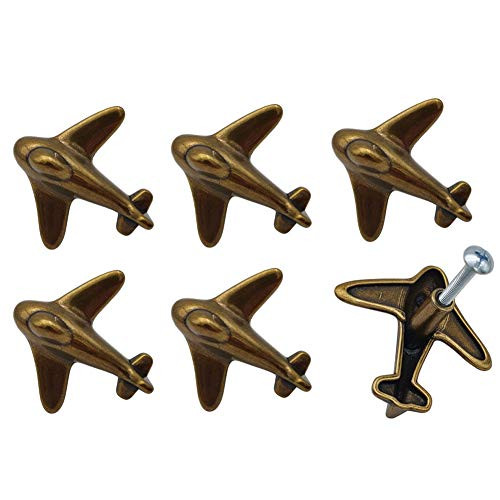 Vivicap 6 Pcs Golden Airplane Retro Pull Knob Handle with Screw Hardware Furniture Decoration Cupboard Wardrobes Drawer Dresser Closet Cabinet Kitchen Zinc Alloy