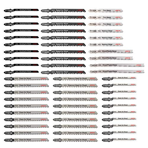 60pcs T Shank Jigsaw Blades Set with Storage Case, Contractor Assorted Jig saw Blade Set Made with HCS/HSS for Wood Plastic And Metal Cutting, Fits Most Jig Saw Models