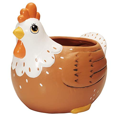 Sixdrop Chicken Planter Pot with Drain Hole, 6.5 Inch Decorative Hen Indoor Outdoor Garden Backyard Patio Ceramic Flower Pot for Small  and  Medium Size Plants, Rooster Planter Pot