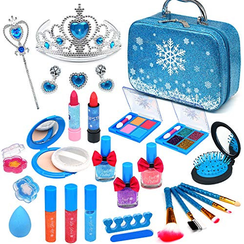 Washable Kids Makeup Girls Gifts - Frozen Makeup Toys Kids Makeup Kit for Girl Children Real Make up Set Non Toxic Cosmetic Beauty Kit Christmas Birthday Gifts for 3 4 5 6 7 8 Year Old Little Girls