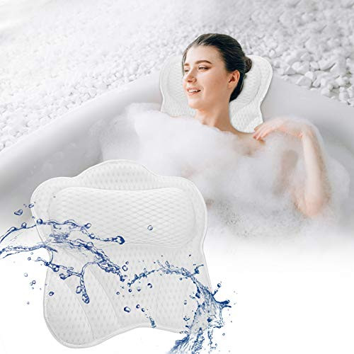 Anawin Bath Pillow, Bathtub Pillow for Tub Spa for Neck Head Shoulders Back Support, Thick Bath Cushion with 6 Suction Cups 4D Air Mesh Men Women Comfortable Quick Dry Head Rest Bath Accessories