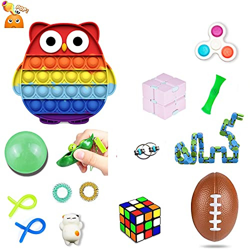 Push Pop Fidget Toys Pack Simple Dimple Stress Ball Anxiety Relief Toys for Kids Adults Mini pop Bubble Fidget Sensory Toy -Owl Set-