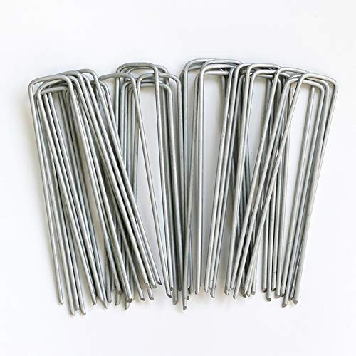 6 Inch 100Pces Garden Stakes Galvanized Landscape Staples,U-Type Turf Staples for Artificial Grass, Rust Proof Sod Pins Stakes for Securing Fences Weed Barrier, Outdoor Wires Cords Tents Tarps