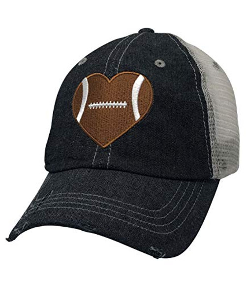 Cocomo Soul Embroidered Football Heart Mesh Trucker Style Hat Cap Football MOM Gift Mothers Day Dark Grey