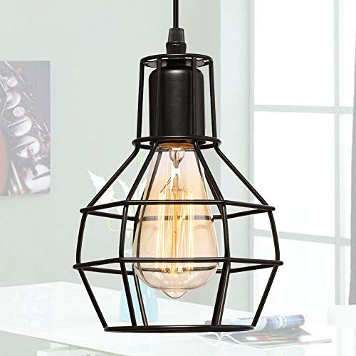 GUDJUBP Industrial Pendant Light, Black Metal Wire Cage Hanging Light Fixture for Kitchen Island Dining Room Hallway Bar GUDJUBP Industrial Pendant Light, Black Metal Wire Cage Hanging Light Fixture for Kitchen Island Dining Room Hallway Bar