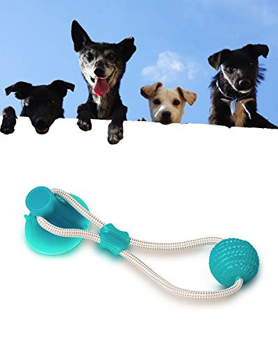KALLAK Dog Tug Rope Suction Cup Toy Ball, Pet Molar Bite Toy,Rubber Chew Ball Toy with Rope, Dog Toy for Playing Tugging Pulling Chewing