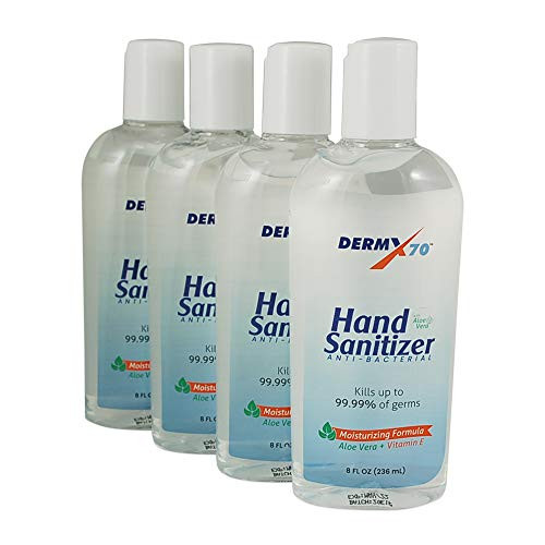 DermX 70 Hand Sanitizer Gel -4-pack- - Alcohol Hand Sanitizer for Personal Use 4x8 Oz./ 4x236 mL Bottle - 70 percent Ethyl Alcohol Gel With Aloe Vera and Vitamin E Extract