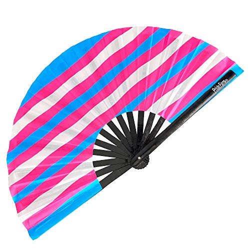 Pride Fans Transgender Pride Large Hand Fan Loud Clack Snap Durable Bamboo Fabric Folding Fan for Women Men
