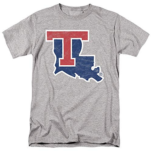 Louisiana Tech University Official Distressed Primary Unisex Adult T Shirt, Athletic Heather, Medium