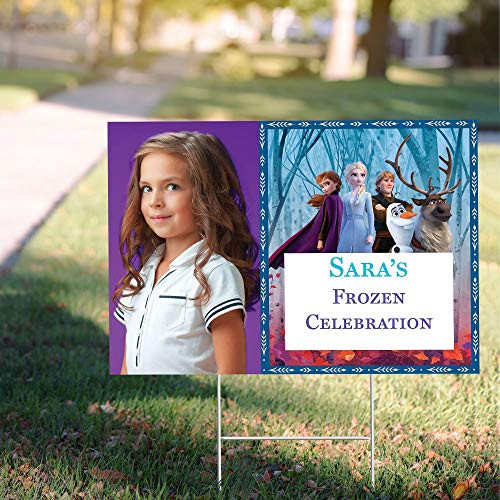 Party City Custom Frozen 2 Photo Yard Sign, Personalized Birthday Party Supplies, Decorations, 22 x 15
