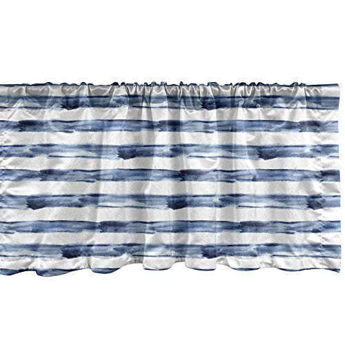 Ambesonne Harbour Stripe Window Valance, Watercolor Style Paintbrush Stripes Sea Marine Life Lines Image, Curtain Valance for Kitchen Bedroom Decor with Rod Pocket, 54" X 12", Blue White