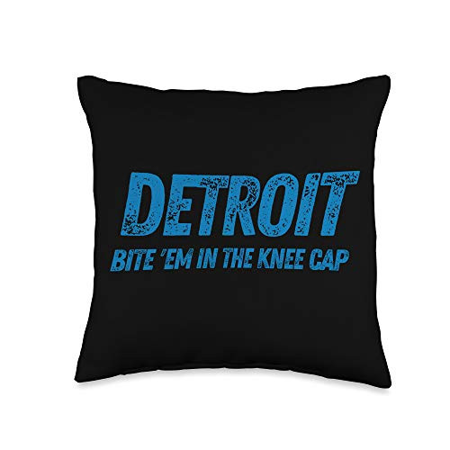 Bite 'Em In The Knee Cap Lion On Sunday Detroit Michigan Michigander Sunday Lion Knee Cap Bite Fans Throw Pillow, 16x16, Multicolor