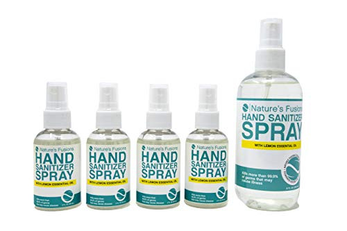 Nature's Fusions Hand Sanitizer Spray Isopropyl Alcohol, Lemon Essential Oil Blend Hand Sanitizer, Travel-Size Hand Sanitizer Mist, 16 Fl Oz -Pack of 5- -480 mL-