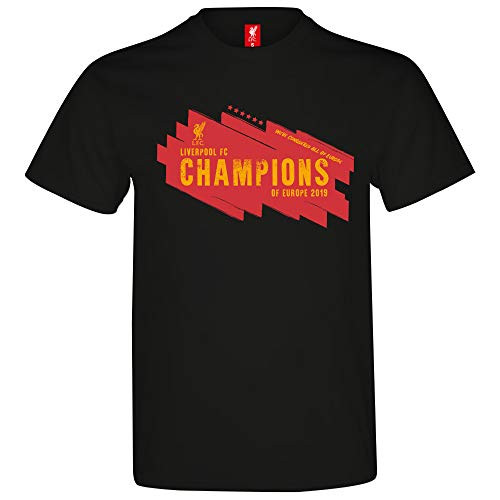 Liverpool FC Official Soccer Gift Mens 6 Times CL Winners T-Shirt Black Med.