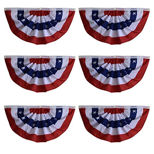 OZ American Bunting Flag, US Pleated Fan Bunting, Patriotic Banner, Fence Banner, Curtain Banner, 4th of July Flag-pack of 6