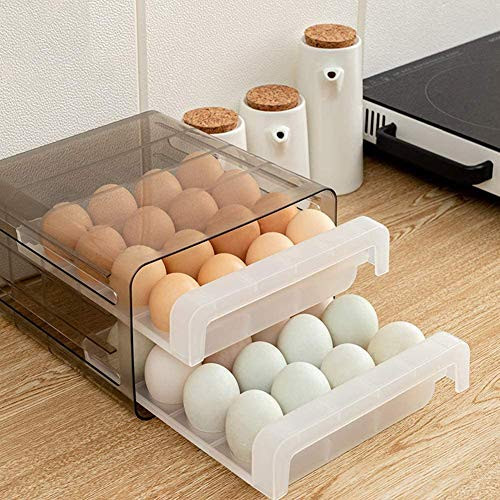 Egg Holder for Refrigerator 32 Grid,Drawer Type Egg Storage Box Deviled Egg Tray Plastic Egg Fresh Storage Container Egg Organizer Case for Fridge