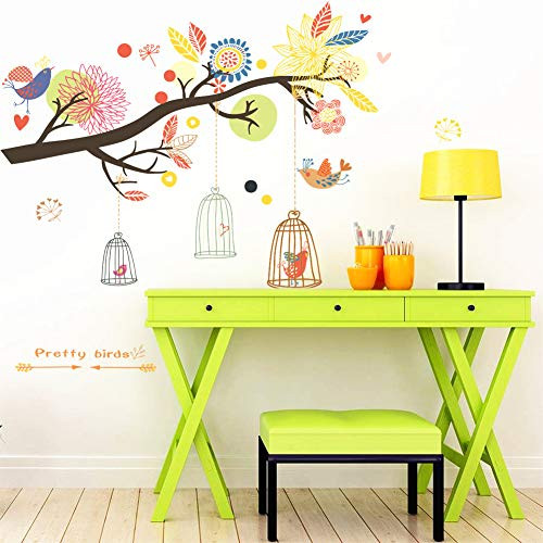 KELAI & craft art decor Flower Tree Branch Bird Cages Birds Wall Decals-Removable Kids Room Wall Decal Stickers Nursery Bedroom Living Room KELAI & craft art decor Flower Tree Branch Bird Cages Birds Wall Decals-Removable Kids Room Wall Decal Stickers Nursery Bedroom Living Room