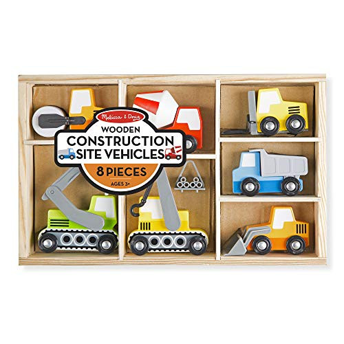 Melissa  and  Doug Wooden Construction Site Vehicles With Wooden Storage Tray -8 pcs-