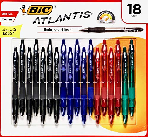BIC Atlantis Velocity Bold Medium-Point 1.6mm Ball Point Retractable, 18 Pens