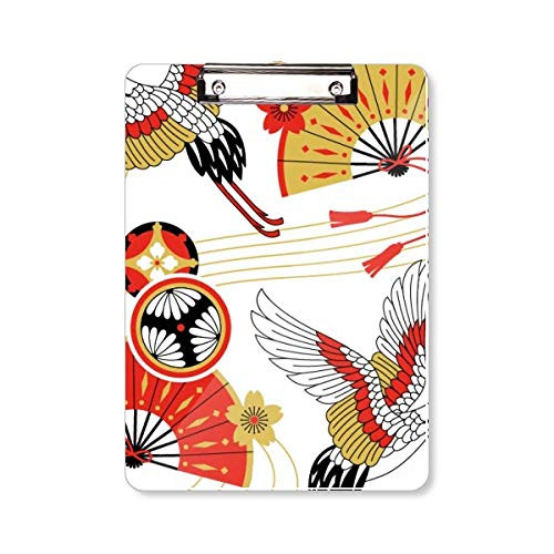 Crane Folding Fan Sakura Pattern Clipboard Folder Writing Pad Backing Plate A4