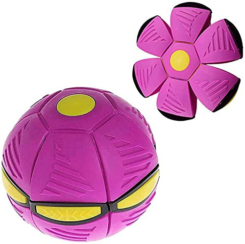 Vent Ball Toy UFO Magic Ball/Deformed Flying Saucer Ball Magic Deformation Light UFO Novelty, with LED Light Flying Ball Vent Ball Venting Decompression Parent-Child Toy -Pink-