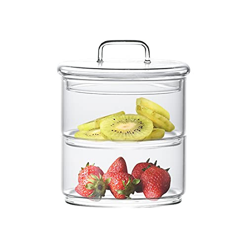 Webuyii Glass Storage Jars with Lids,Multi-Tier Stackable Containers Kitchen Food Canisters Canning Airtight Hermetic Glass Jar 2-Tier