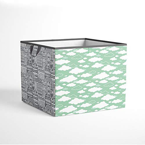 Bacati Clouds in The City Storage Box Large, Mint/Grey