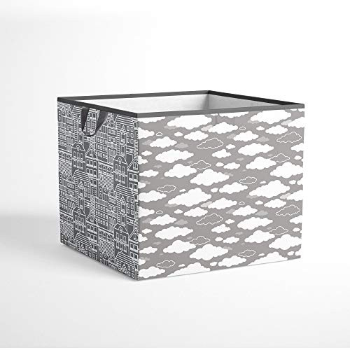 Bacati Clouds in The City Storage Box Large, White/Grey