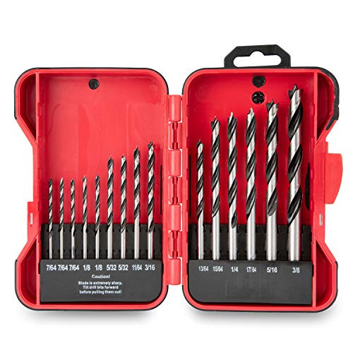 Hyper Tough 15-Piece Brad Point Drill Bit Set with Case