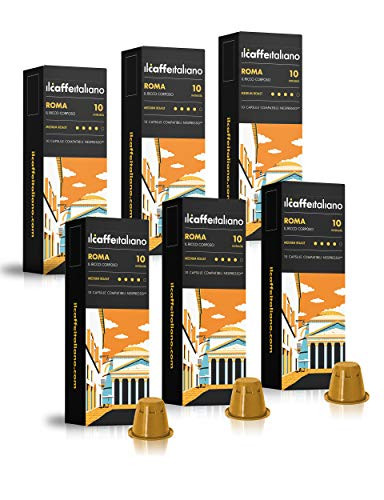 Il Caffe Italiano Coffee, Capsules Compatible with Nespresso OriginalLine, Certified Genuine Roma Strong Intensity Pack, 60 Espresso Pods, Crafted in Sicily