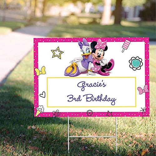 Party City Custom Minnie Mouse's Helpers Yard Sign, Personalized Birthday Party Supplies, Decorations, 22 x 15