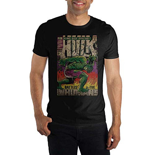Vintage The Hulk Marvel Comic Book Cover Artwork Men's Black Graphic Print Boxed Cotton T-Shirt X-Large